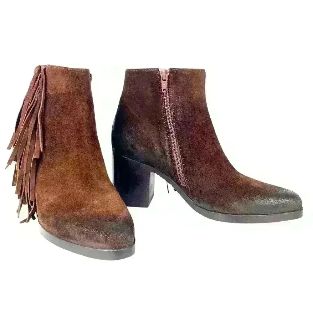 Vince Camuto Brown Suede Fringe Ankle Bootie, Size 8, Boho Western Cowgirl Style - Picture 3 of 17